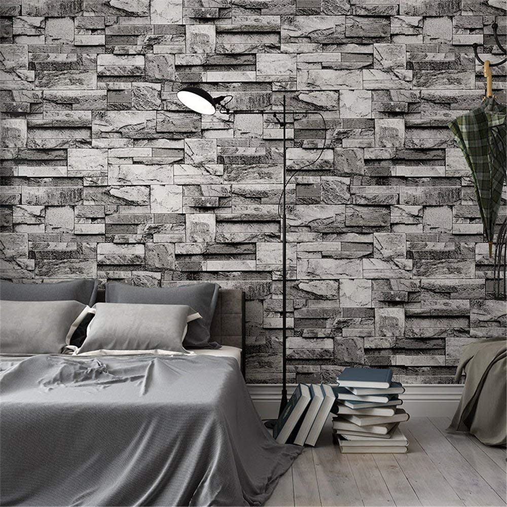 Grey Bedroom With Brick - HD Wallpaper 