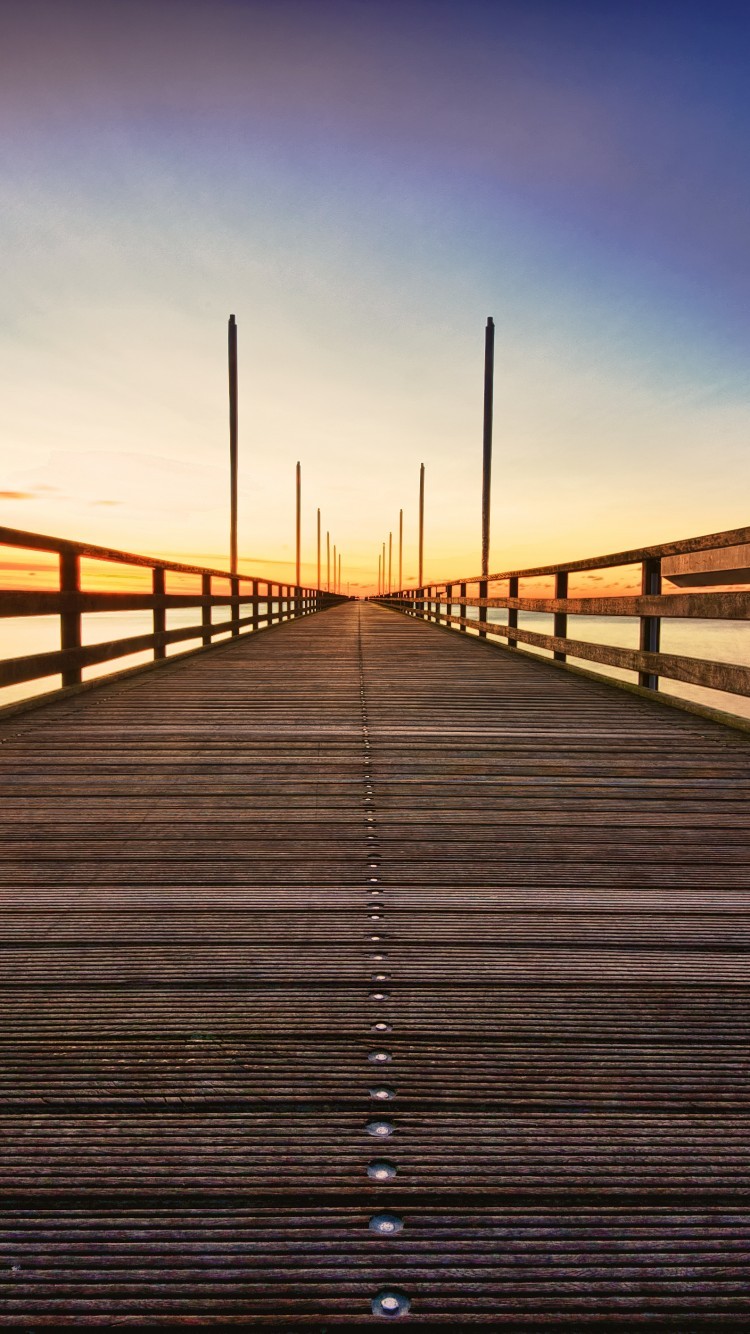 Bridge, Sunset, Sky, Perspective, Horizon, Sea - 2220 X 1080 Hd - HD Wallpaper 