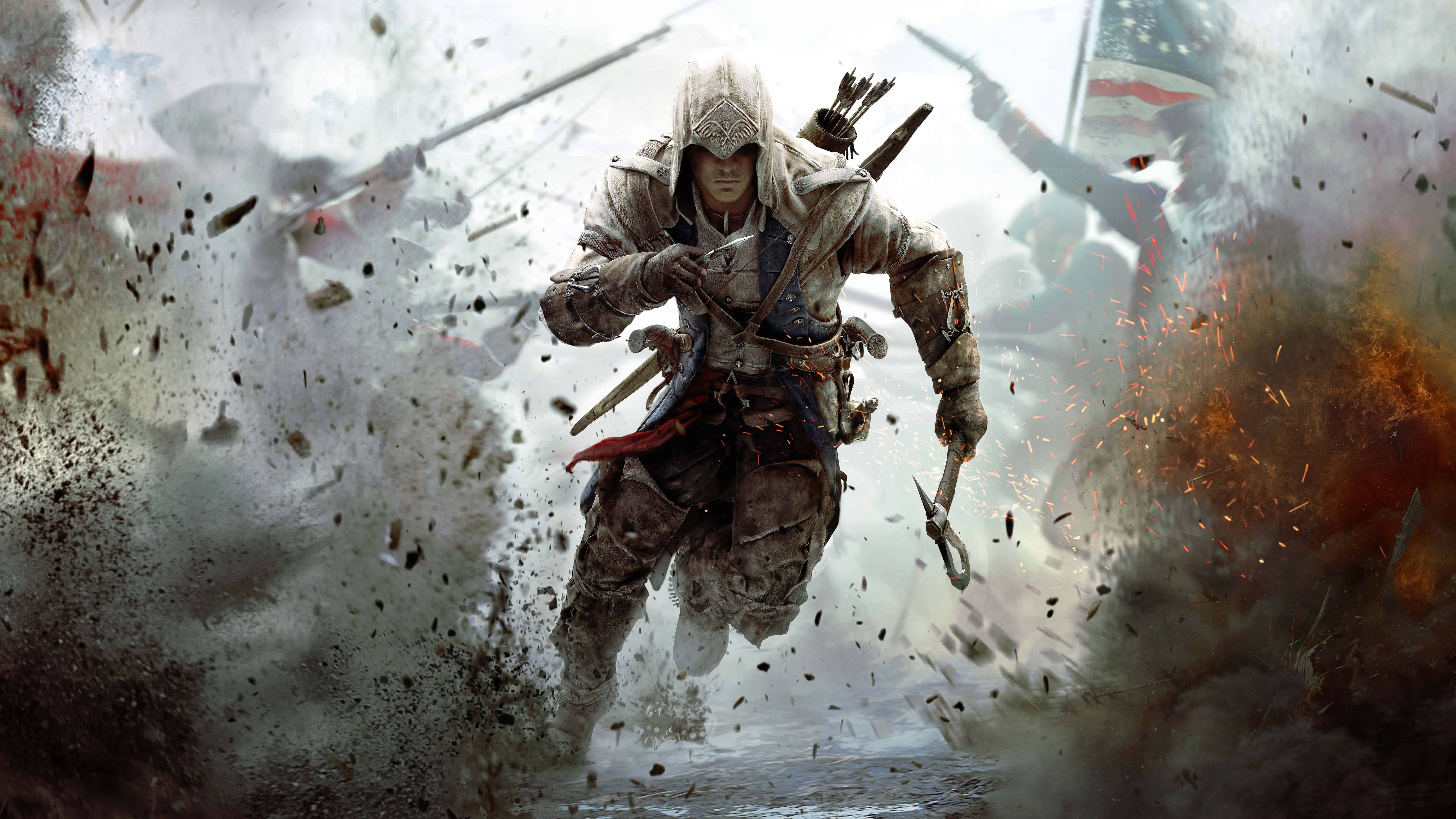 Assassins Creed Connor Running 8k Wallpaper - Assassin's Creed 3 Арт - HD Wallpaper 