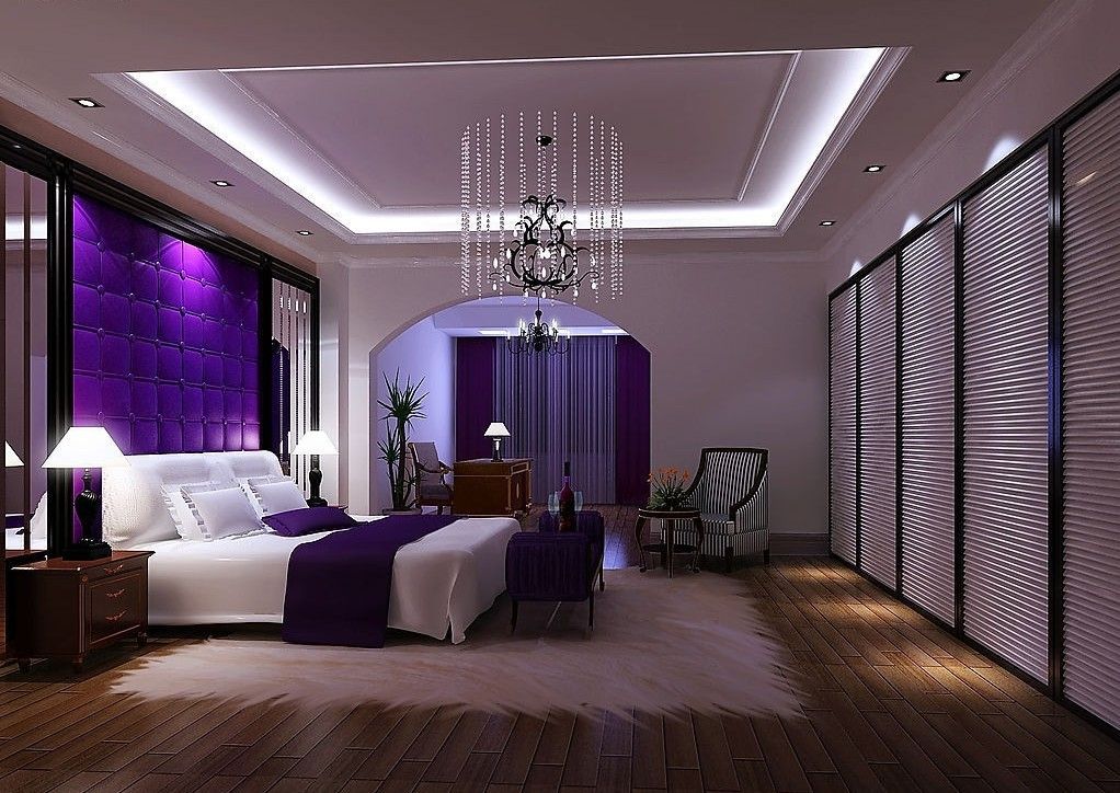 Purple Bedroom Design - HD Wallpaper 