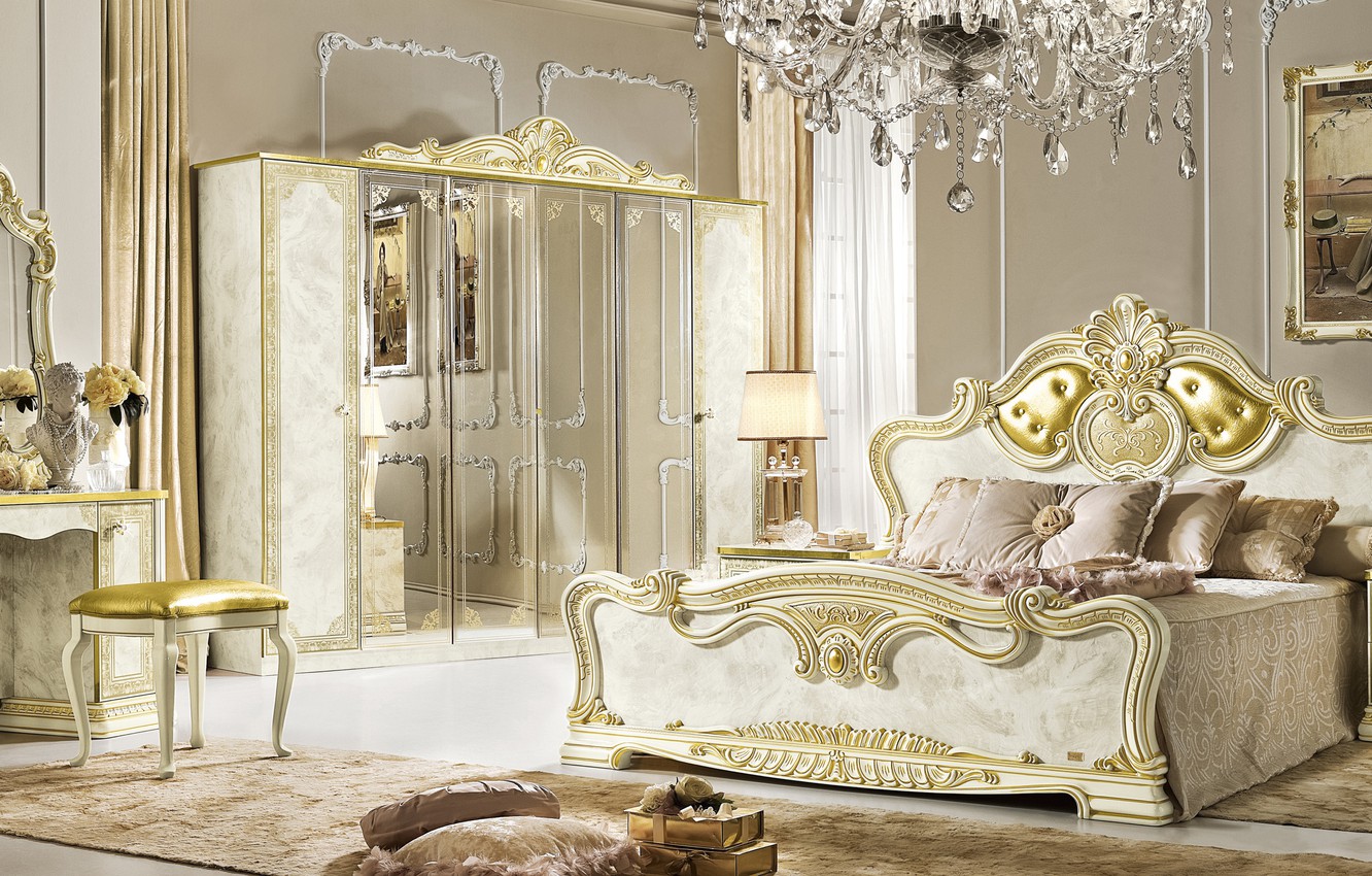 Photo Wallpaper Furniture, Bed, Interior, Mansion, - Особняк Спальня - HD Wallpaper 