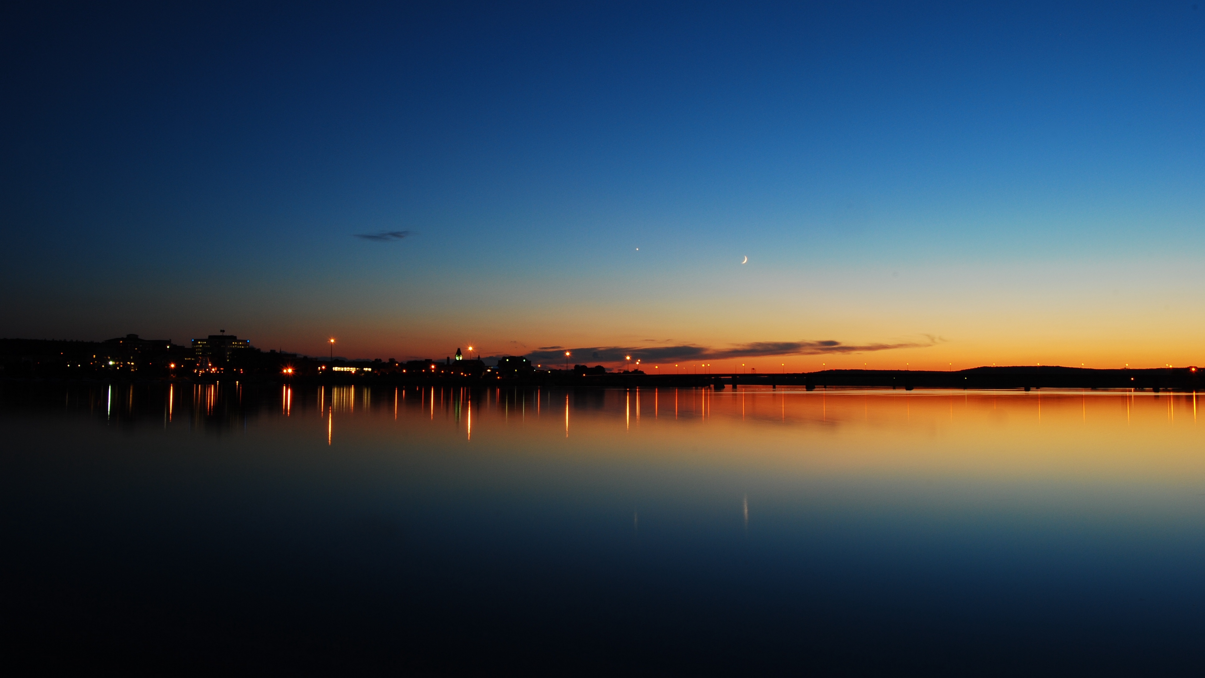 Wallpaper Sunset, Lake, Skyline, Night City, New Brunswick, - Sunset Lake Wallpaper Hd - HD Wallpaper 