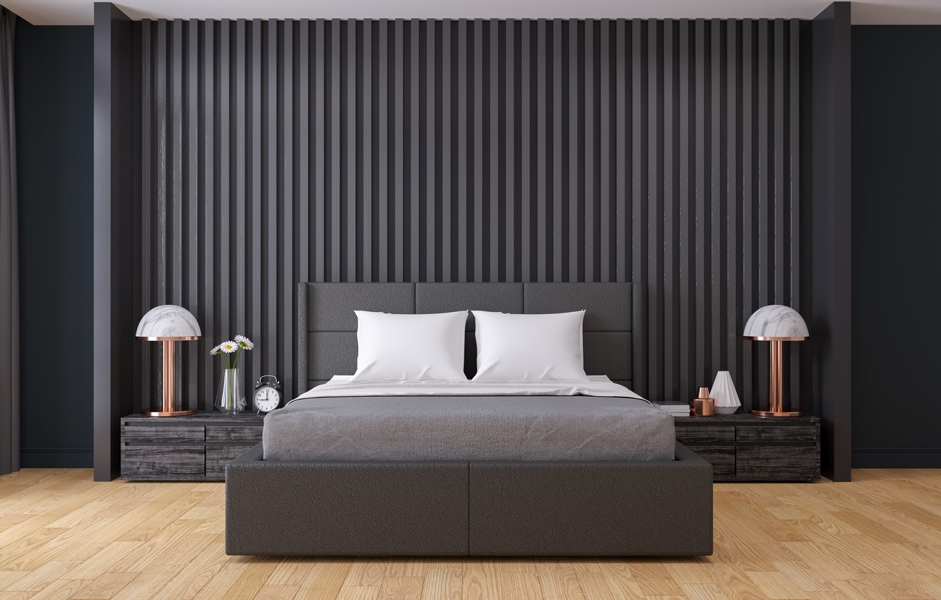 Photo Wallpaper Lamp, Bed, Bedroom, Modern, Luxury - Modern Bed Room Interior 3d - HD Wallpaper 