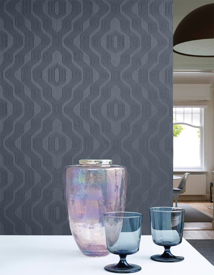 Geometric Modern Luxury Satin Navy Swerve Designer - Deco Simil Papel Tapiz - HD Wallpaper 