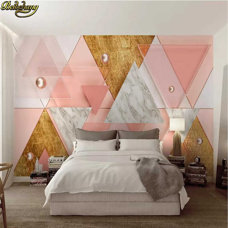 Beibehang Custom Luxury Pink Triangle Modern Geometric - Modern 3d Bedroom Design - HD Wallpaper 