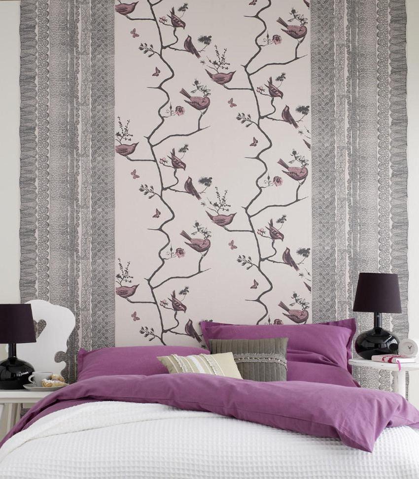 A Fancy Patterned Wallpaper Idea For Bedroom With Purple Two Wallpapers On Wall 850x970