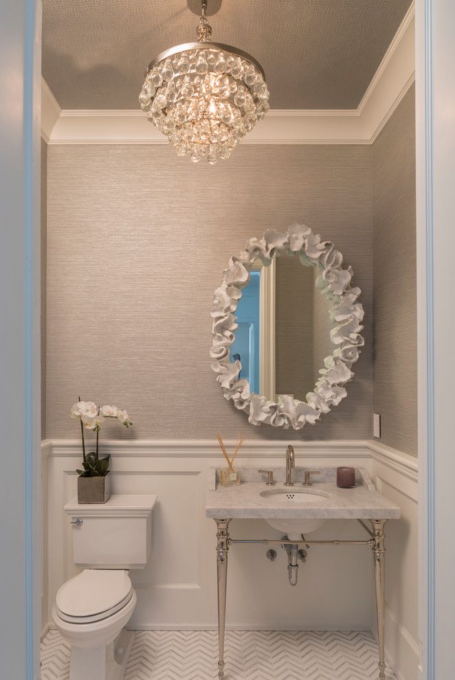 Klaffs Norwalk For A Contemporary Bathroom With A Textured - Chandelier In Half Bathroom - HD Wallpaper 