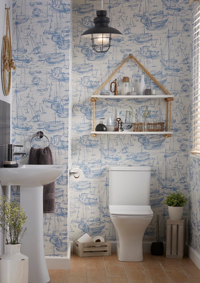 Hampshire Jeff Lewis Wallpaper With Contemporary Bathroom - Bathroom - HD Wallpaper 
