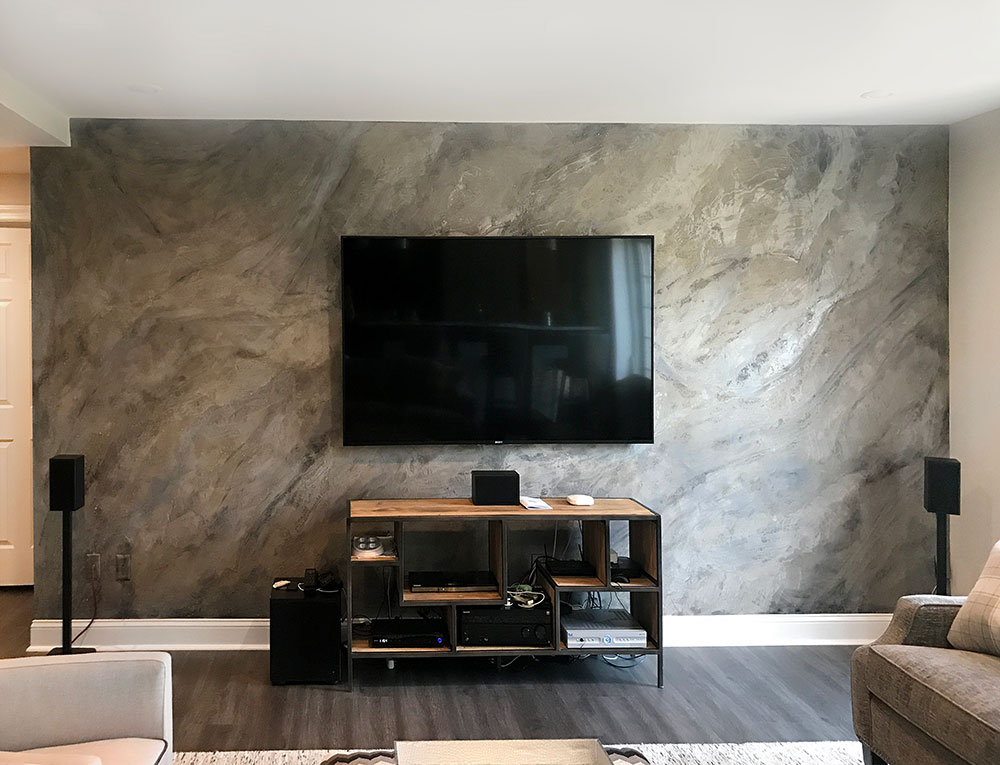 Media Feature Wall Created With Modern Masters Shimmerstone, - Modern Accent Wall Living Room - HD Wallpaper 