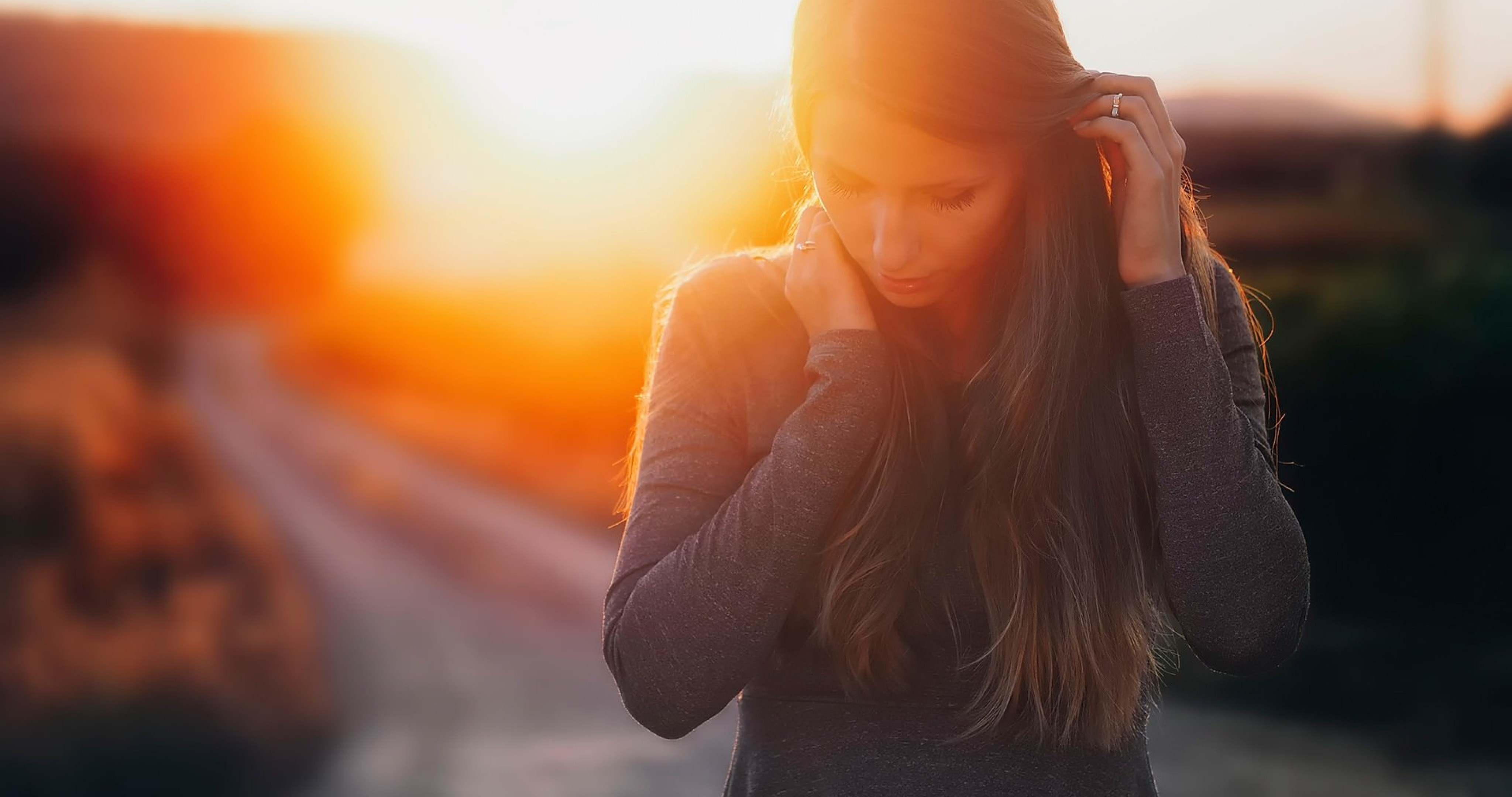 Sunset A Road With A Girl - HD Wallpaper 