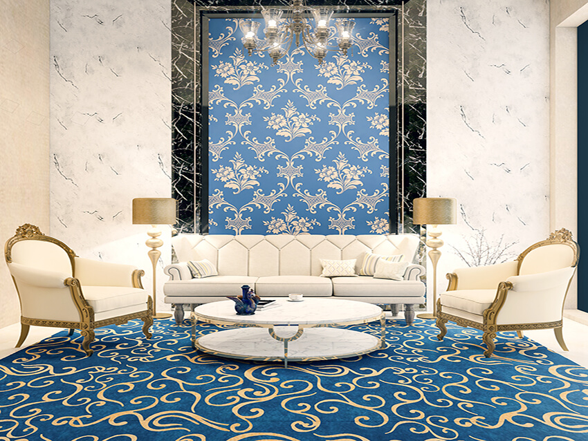 Interior View Of A Luxury Living Room With Blue Carpet - Living Room - HD Wallpaper 