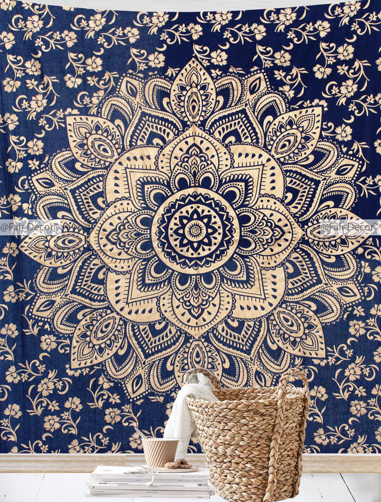 Navy Blue And Gold Tapestry - HD Wallpaper 