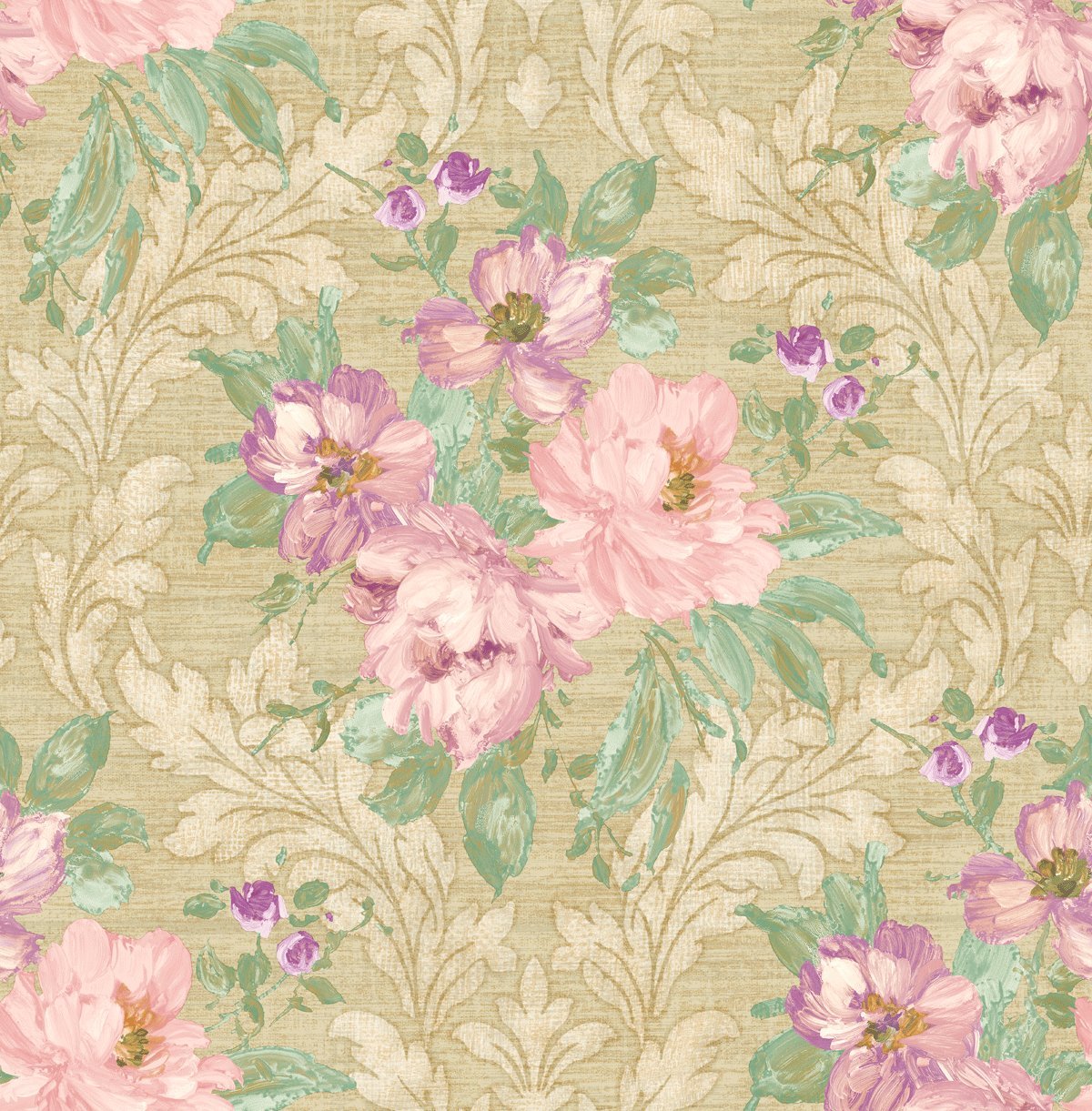 Pashmina Painted Flowers Damask Mf40300 - HD Wallpaper 