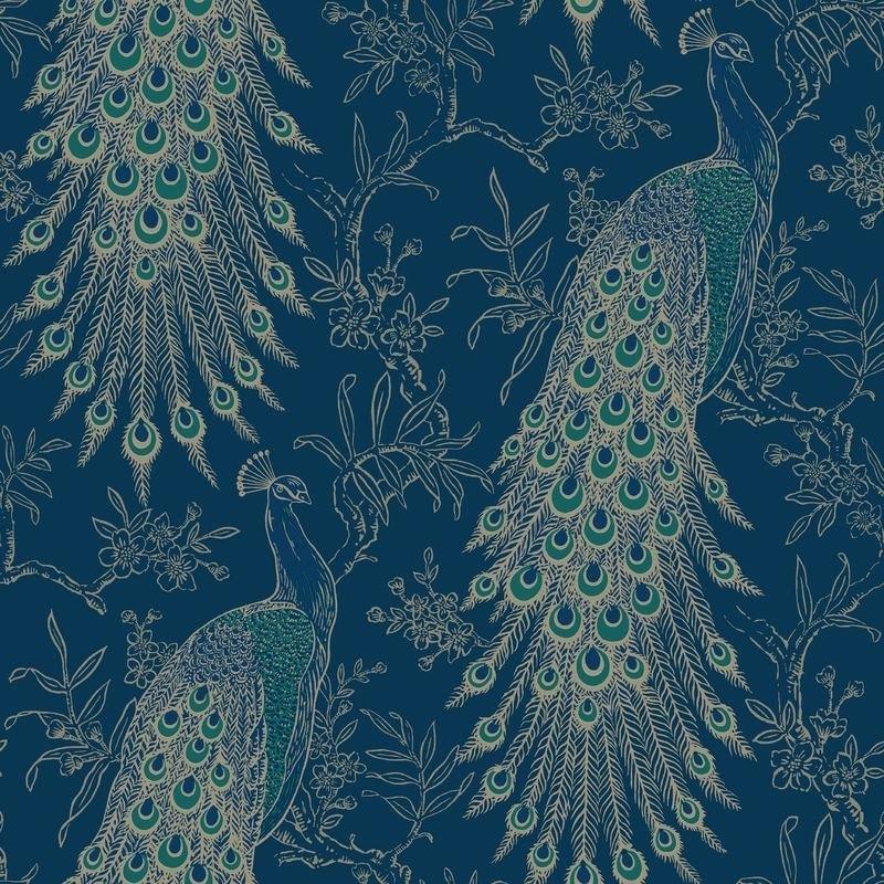 Navy Blue And Gold Wallpaper Dark Geometric Peacock - Peacock Wallpaper Uk - HD Wallpaper 