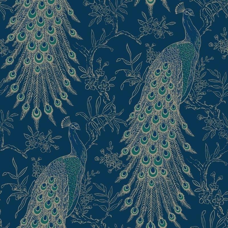 Navy Blue And Gold Wallpaper Dark Geometric Peacock - Peacock Wallpaper Uk - HD Wallpaper 