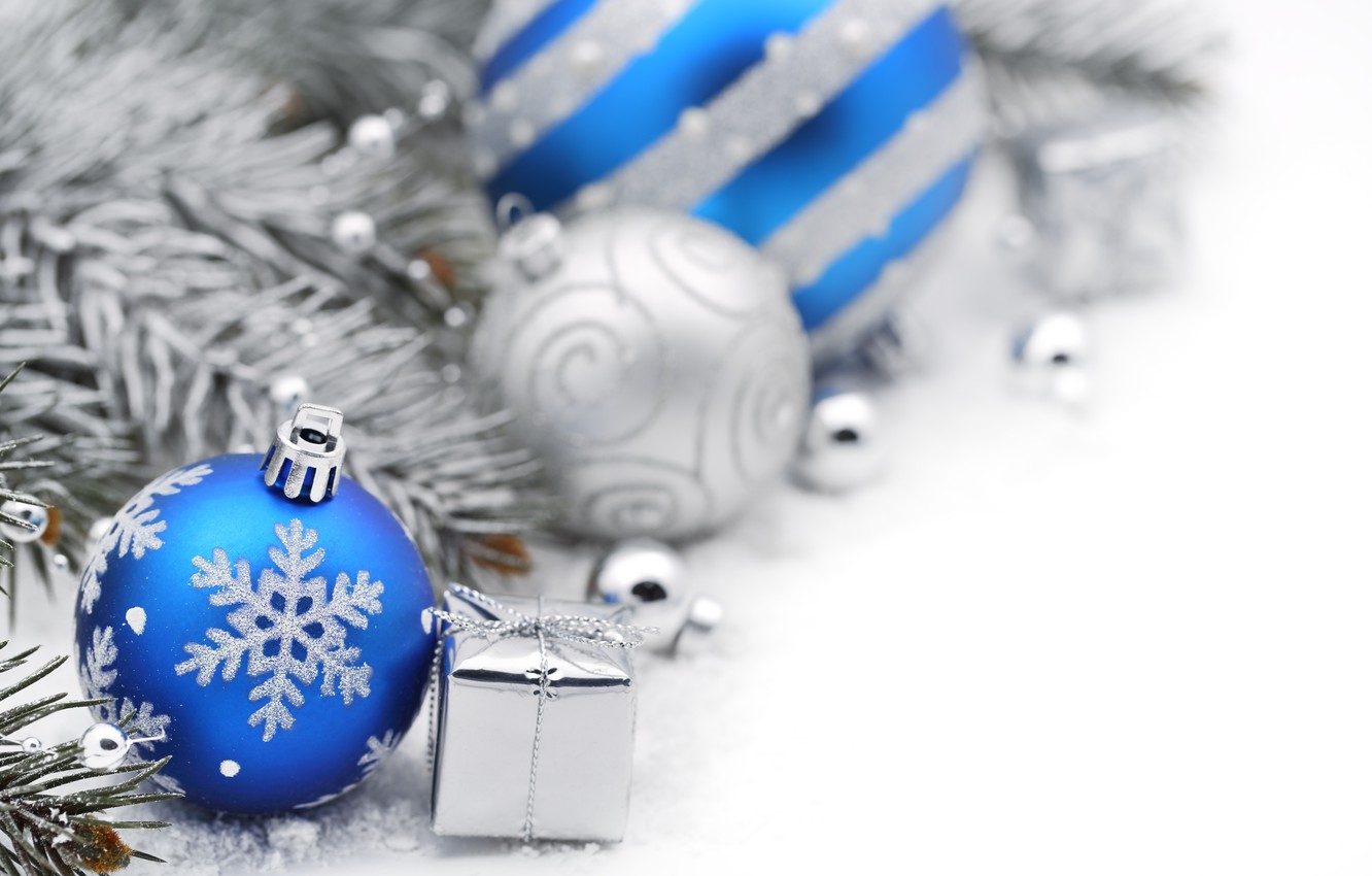 Photo Wallpaper Gifts, Decoration, New Year, Bokeh, - Merry Christmas Blue And Silver - HD Wallpaper 
