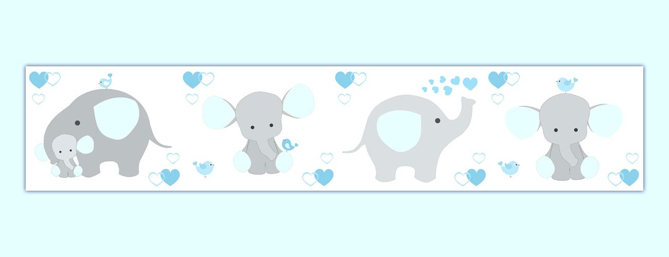 Blue Gray Elephant Border - HD Wallpaper 
