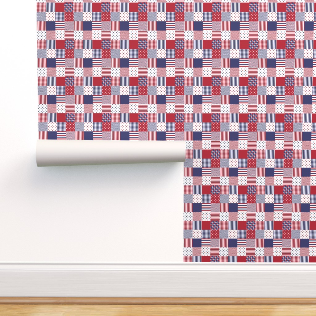 Usa Americana Patchwork Red White & Blue Quilt Durable - Spoonflower - HD Wallpaper 