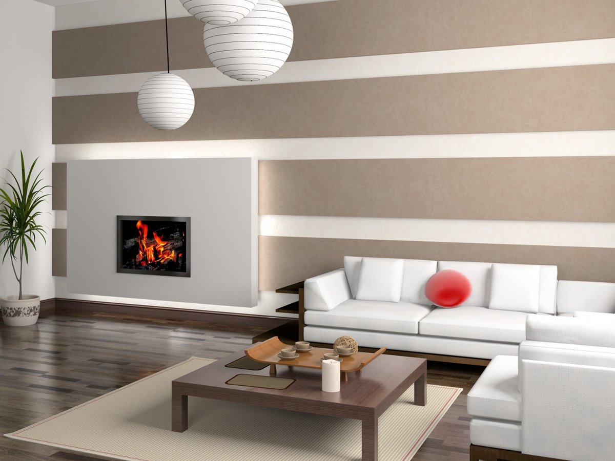 Simple Wallpaper Design For Living Room - Horizontal Lines In A Room - HD Wallpaper 