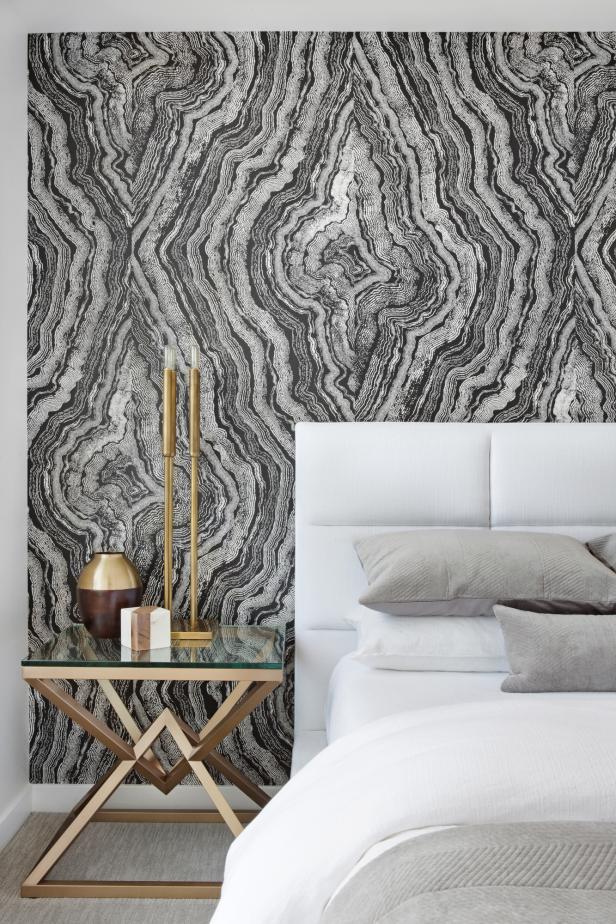 Bedroom With Black Wallpaper - Interior Design - HD Wallpaper 