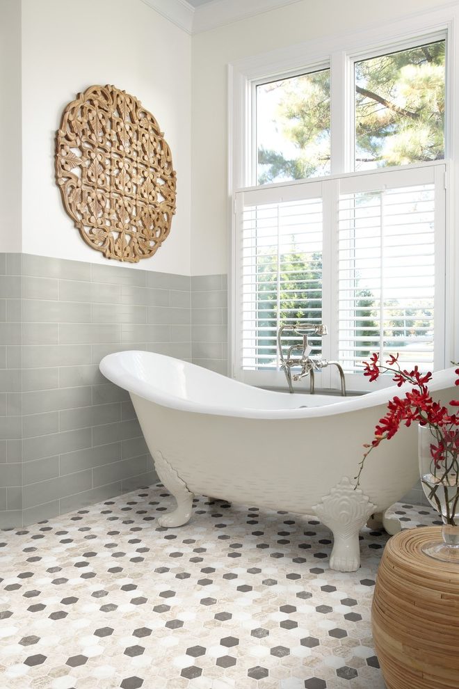 Glorious Pink Grasscloth Wallpaper Contemporary Bathroom Bathtub