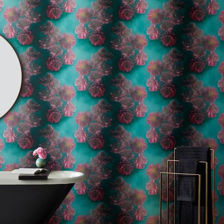 Time Travel Pink Floral Striped Teal Wallpaper Wallpaper 740x740