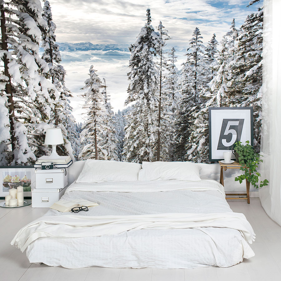 Alps Winter Forest Wall Mural - White Brick Wall Room - HD Wallpaper 