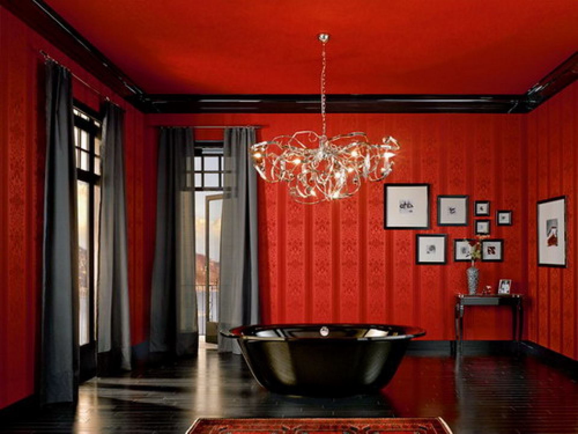 Black And Red Color Schemes 8 Desktop Wallpaper - Red Walls Black Curtains - HD Wallpaper 