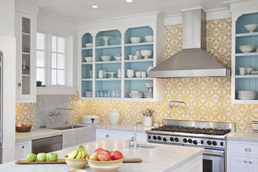 Yellow Pattern Wallpaper In The Kitchen - Wall Paper In The Kitchen - HD Wallpaper 