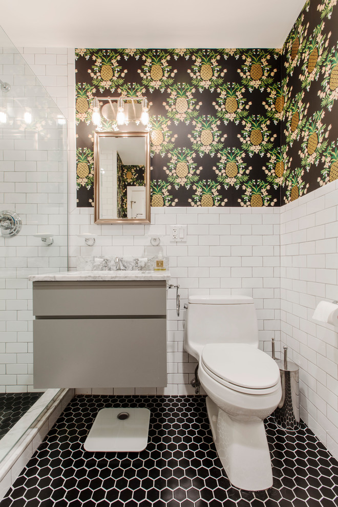 Pineapple Wallpaper With Modern Bathroom Vanities Bathroom - Bathroom - HD Wallpaper 