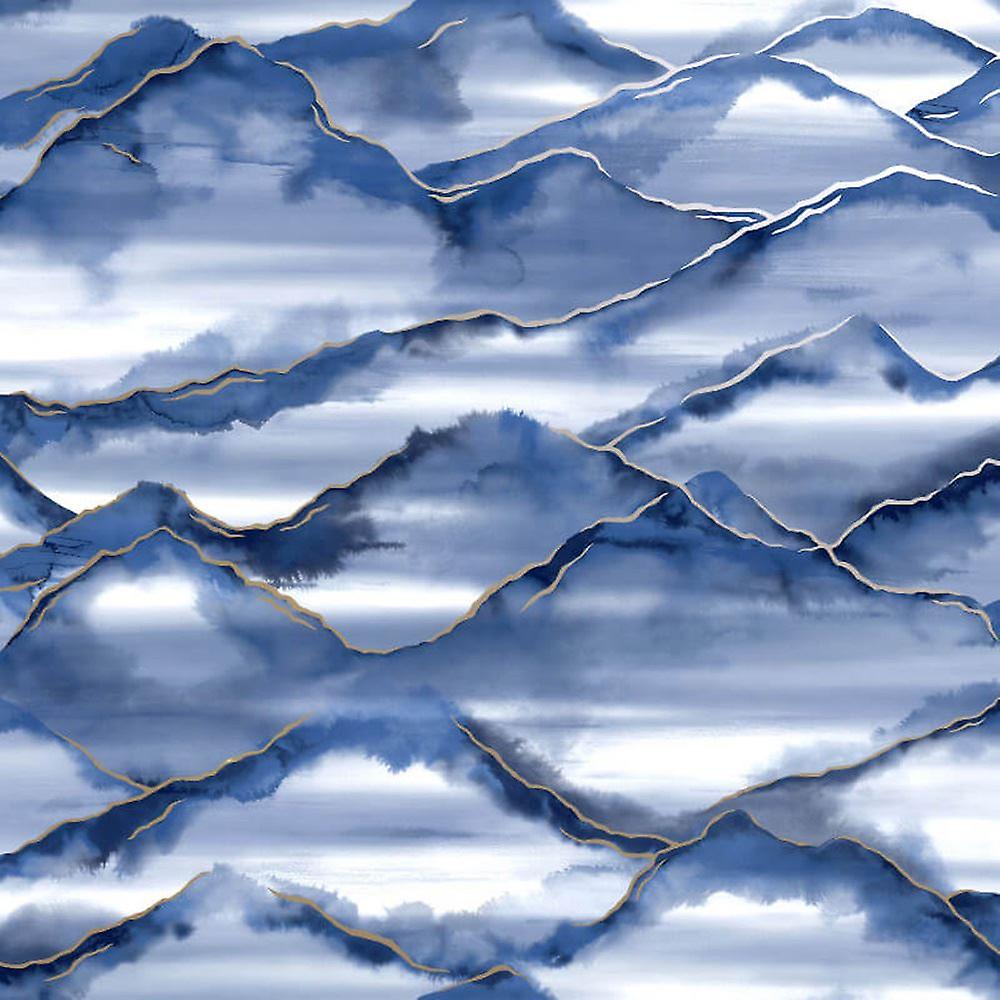 Holden Decor Elias Mountain Effect Navy Silver Metallic - Navy Blue Wallpaper Mountains - HD Wallpaper 