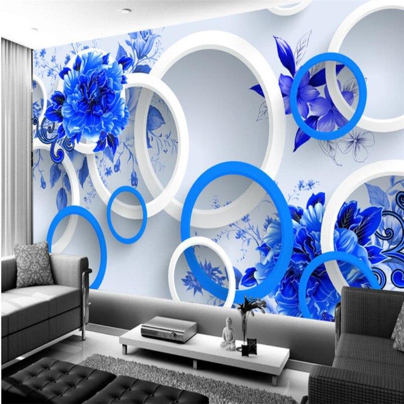 3d Wallpaper For Walls In Blue And White - HD Wallpaper 