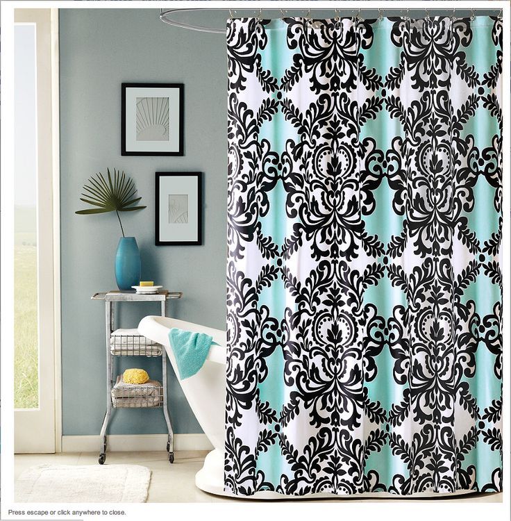 Awesome Teal And Black Shower Curtain Love The White - Teal Black And White Curtains - HD Wallpaper 