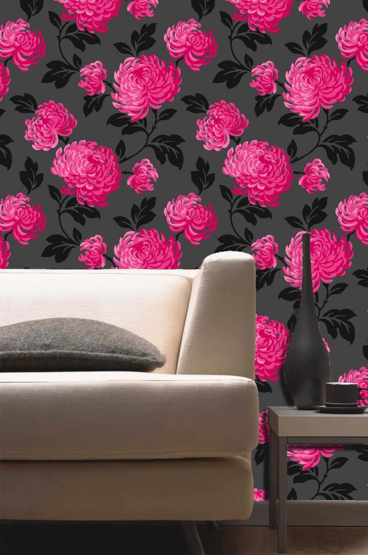 Pink And Black Floral - HD Wallpaper 