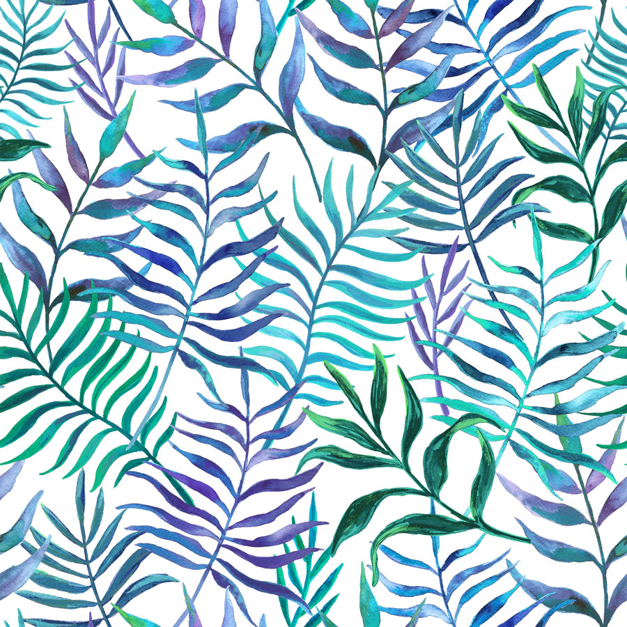Leaves Wallpaper Mural Blue And Green Pattern On White - Pattern Background Blue And Green - HD Wallpaper 