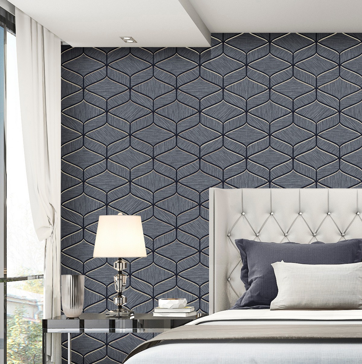 Room Wallpapers Designs In Grey Geometric Design - HD Wallpaper 