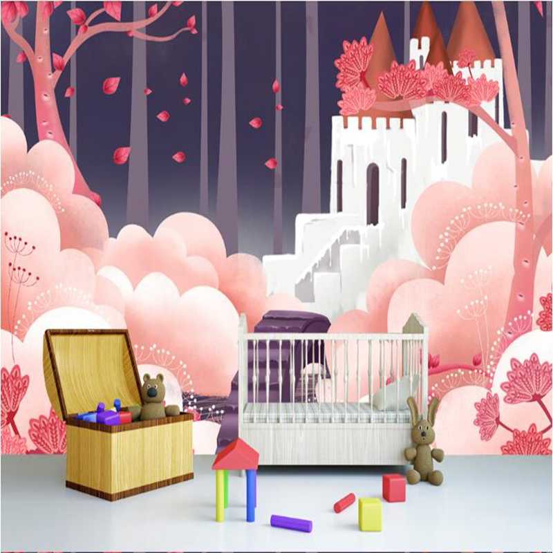 Wallpaper For Girls Room Cartoon Romantic Castle Red - Castle Wall Painting Design - HD Wallpaper 