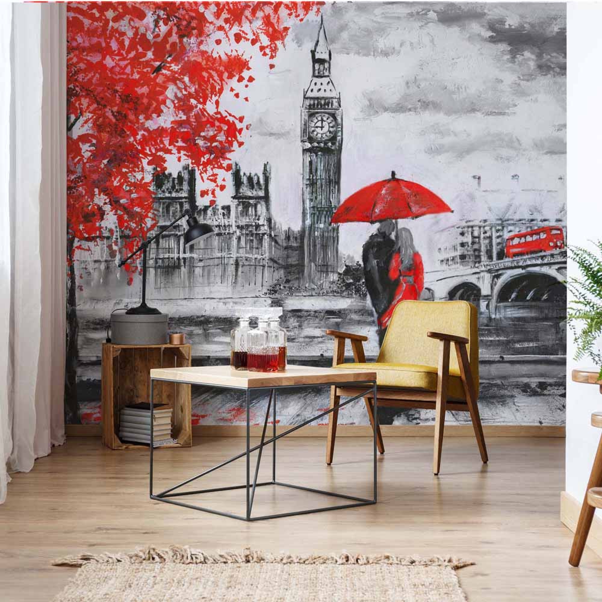 London Red Black White Art Painting Black White And Red Wall Murals 2000x2000 Wallpaper