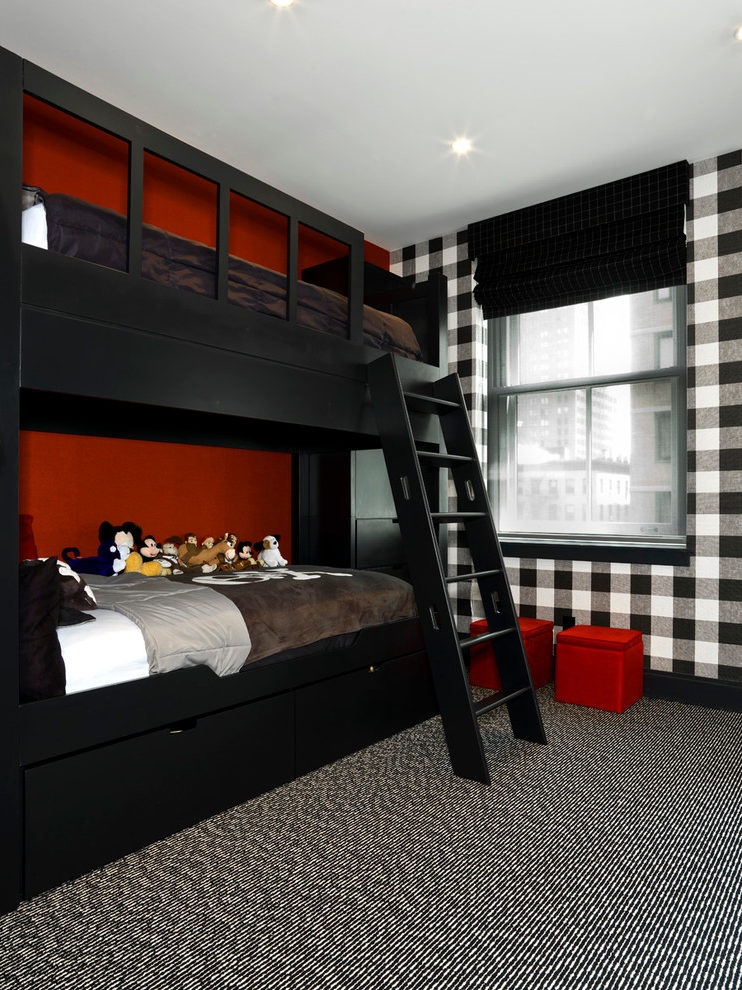 Red Ottoman Checkered Wallpaper And Black Checkered - Interior Design - HD Wallpaper 