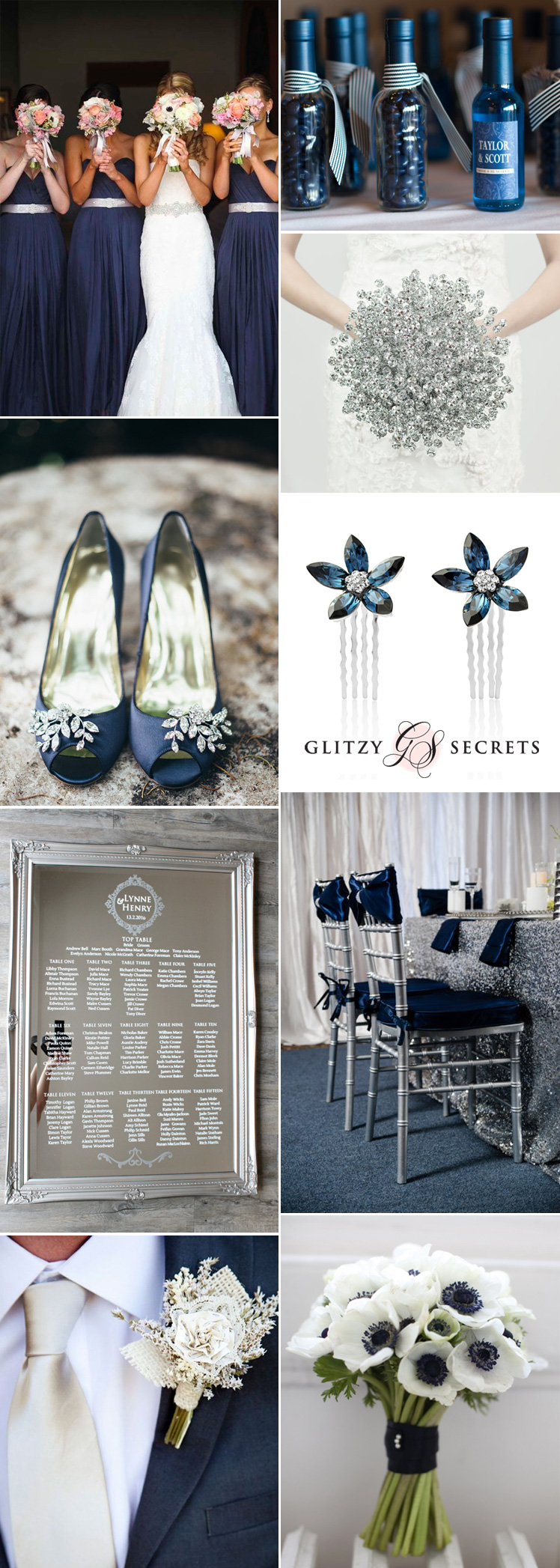 Elegant Navy Blue And Silver Wedding Classic Idea Glitzy - Navy And Silver Wedding Tables - HD Wallpaper 