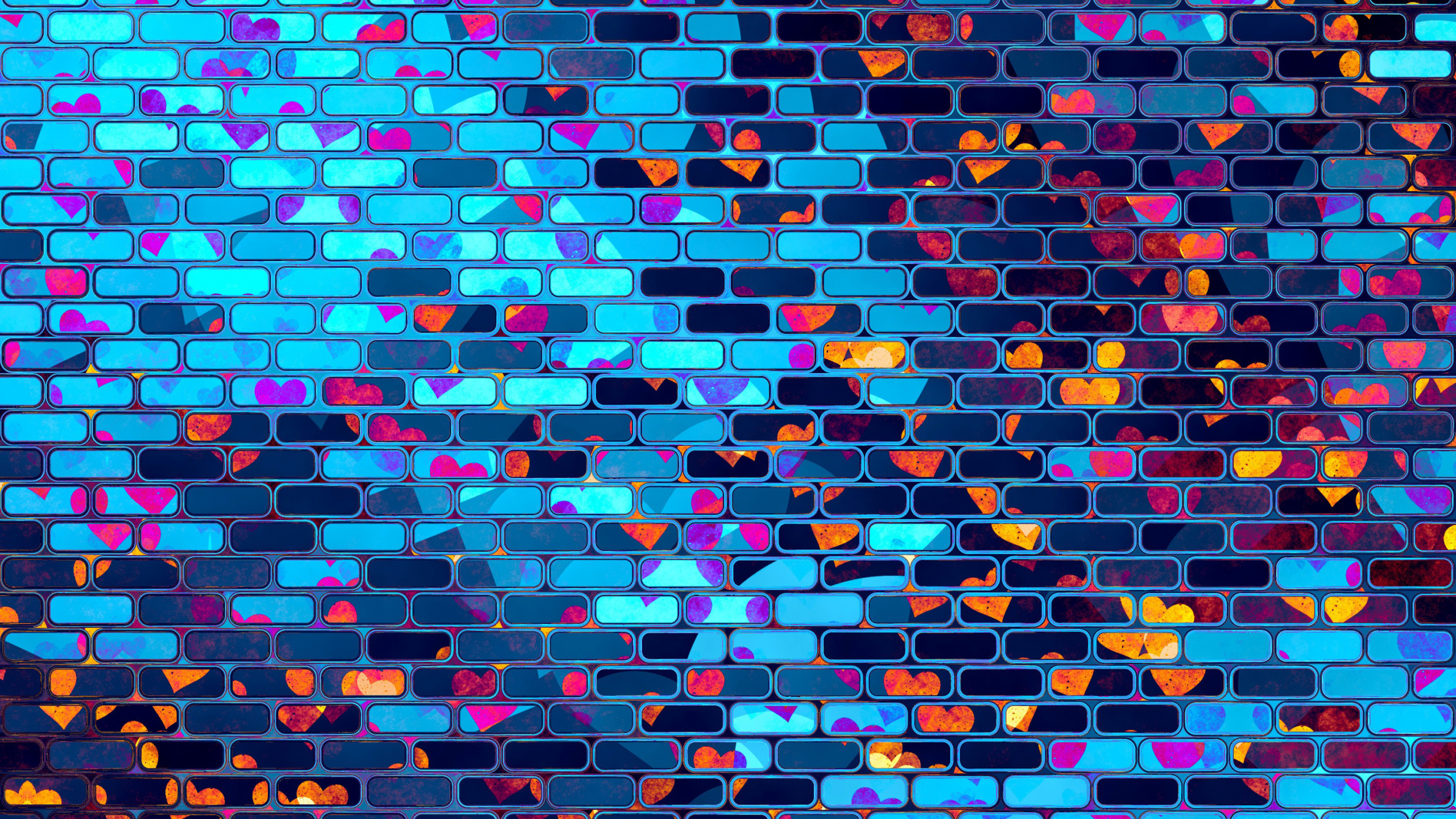 Neon, Hearts, Brick Wall, Wallpaper - Brick Wall Hd Background - HD Wallpaper 