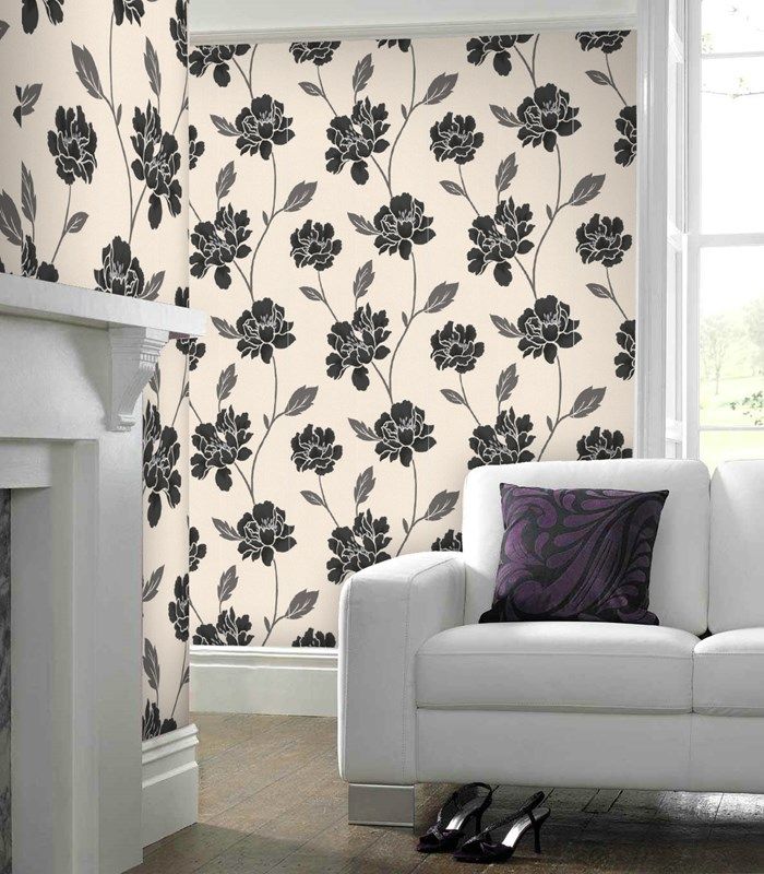 White Wallpaper With Black Flowers - HD Wallpaper 