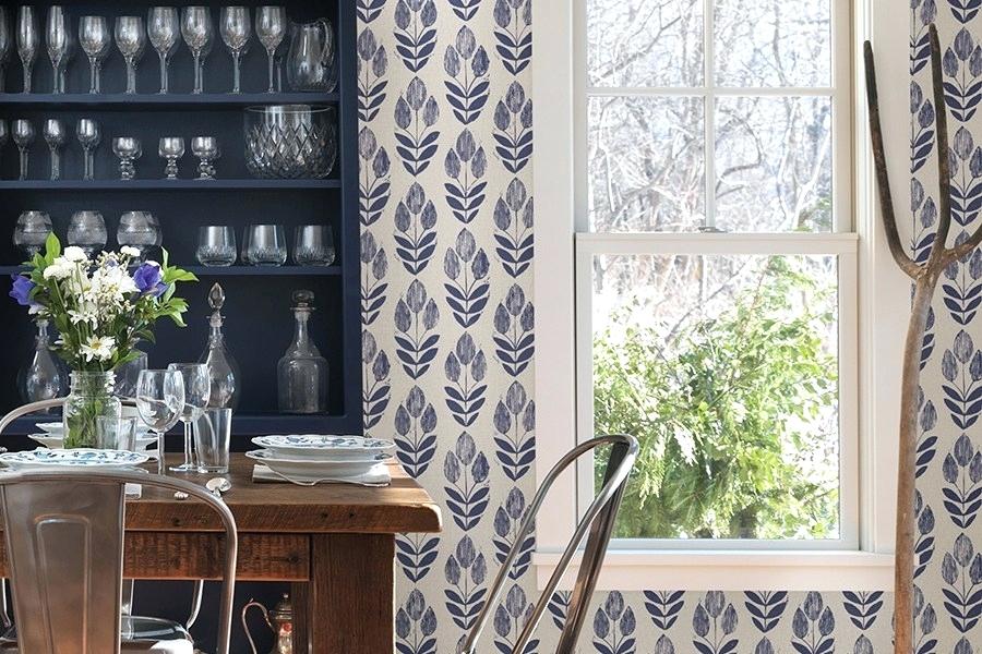 Kitchen Wallpaper Kitchen Wall Paper Vintage Kitchen - Beacon House Block Print Tulip Wallpaper In Blue - HD Wallpaper 