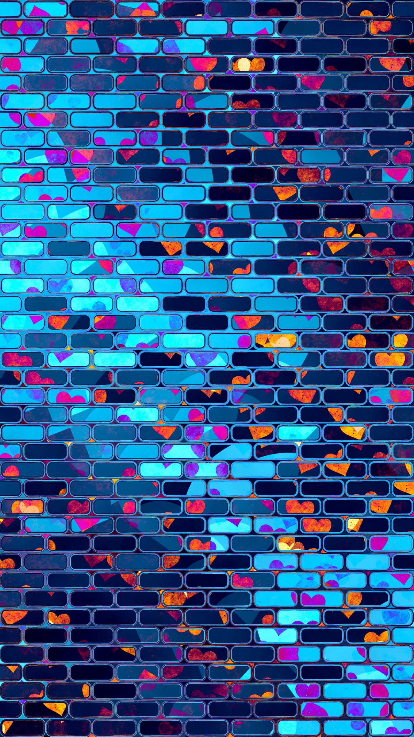 Wallpaper Hearts, Heart, Brick, Wall, Colorful - Colorful Brick Wall - HD Wallpaper 