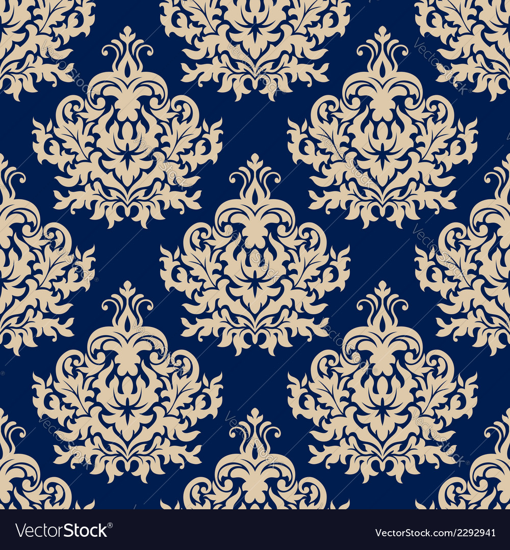 Beige Navy Blue Floral Pattern - HD Wallpaper 