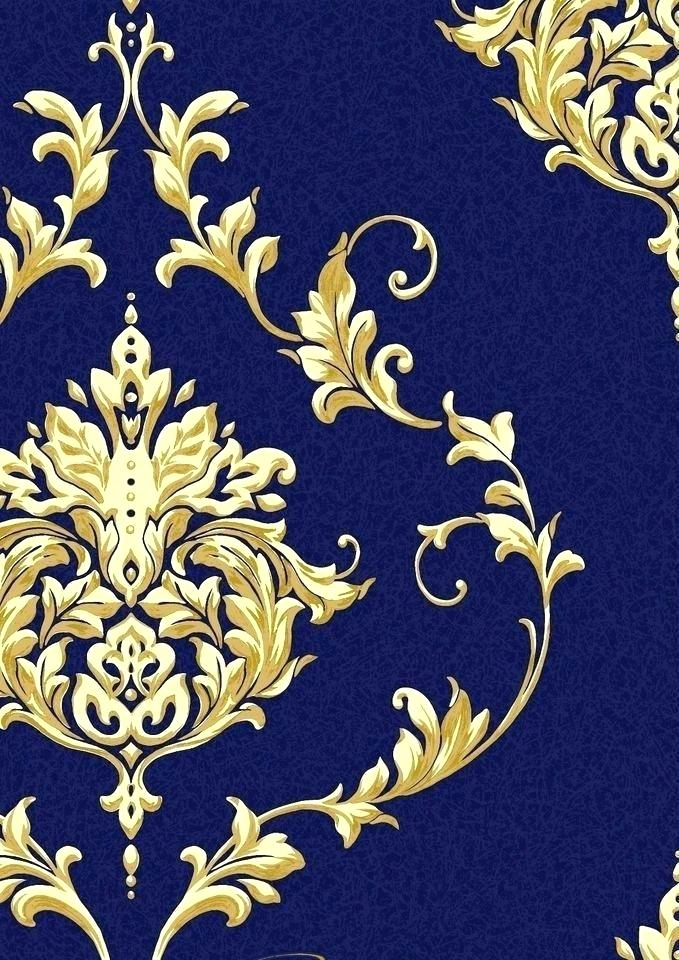Damask Wallpaper Blue Gold - HD Wallpaper 