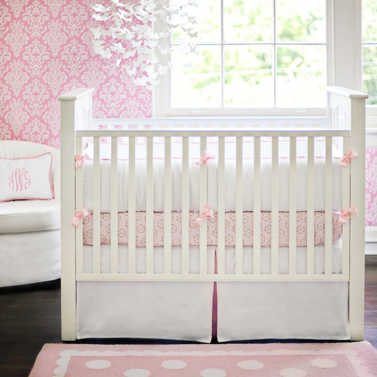 Crib Skirt Grey Pink And White - HD Wallpaper 