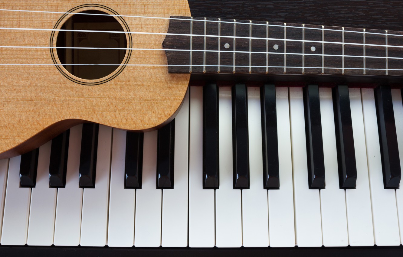 Photo Wallpaper Music, Guitar, Piano - Piano And Ukulele - HD Wallpaper 