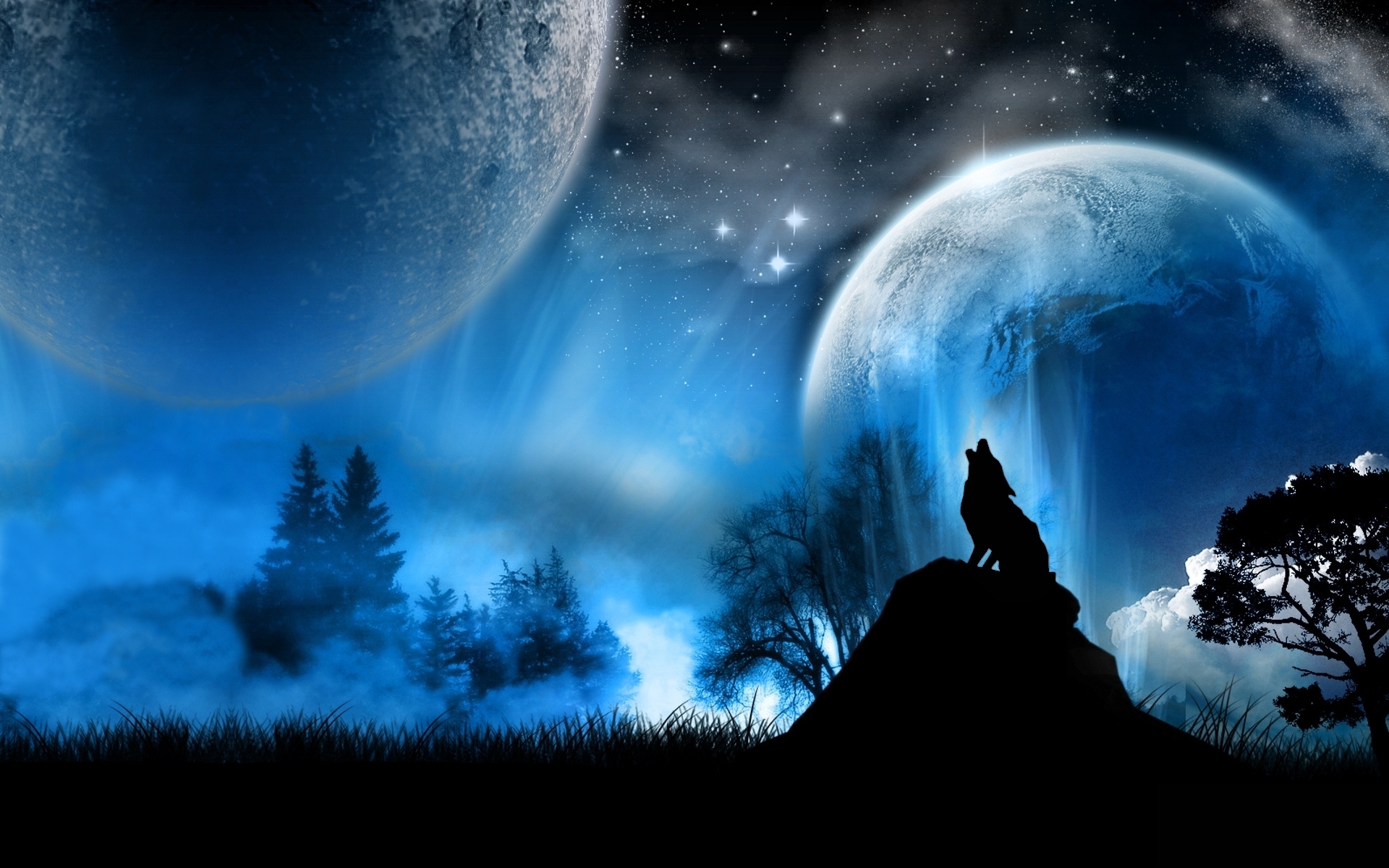 Lobo Hd - Wolf In Moon - HD Wallpaper 