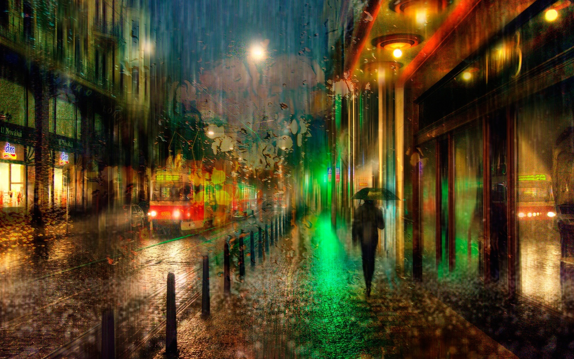 Wallpaper Prague, Czech, Night, Rain, Lights - Tram Night Prague - HD Wallpaper 